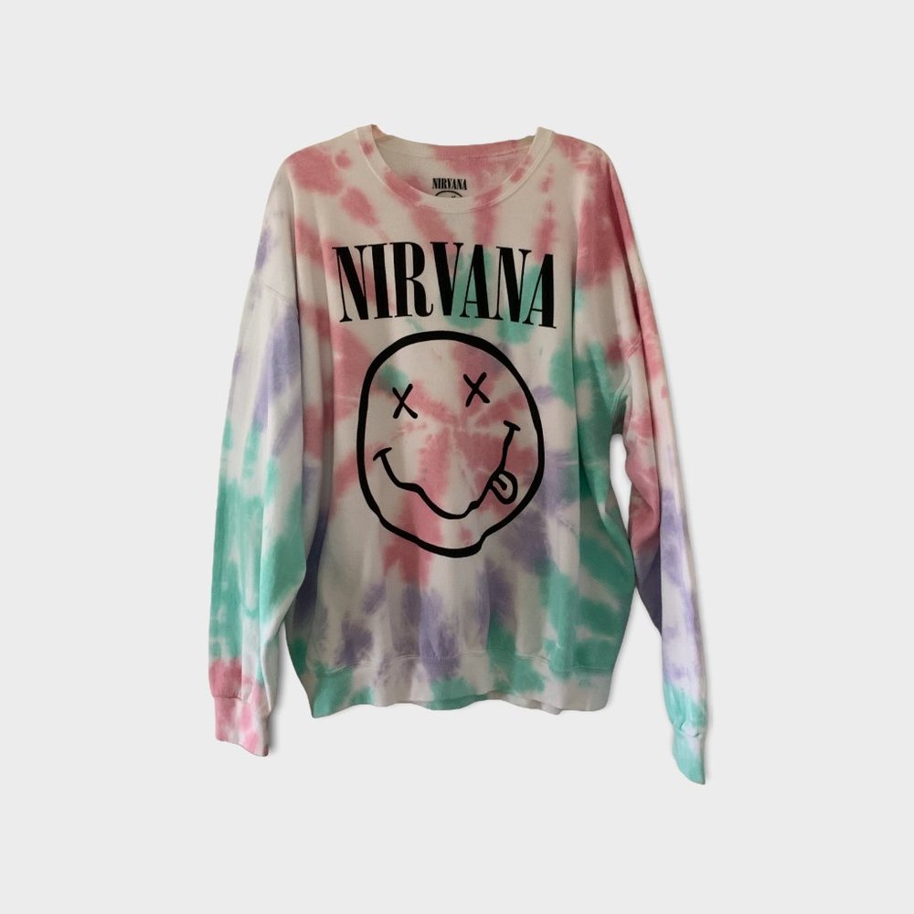 NEW Hot Topic Nirvana Pastel Tie-Dye Smile Sweatshirt